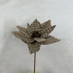 [XA2038] 15" POINSETTIA PICK 10" dia W/BELLS MIXED TAN FABRICS