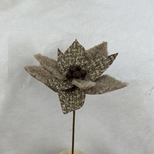 [XA2038] 15" POINSETTIA PICK 10" dia W/BELLS MIXED TAN FABRICS