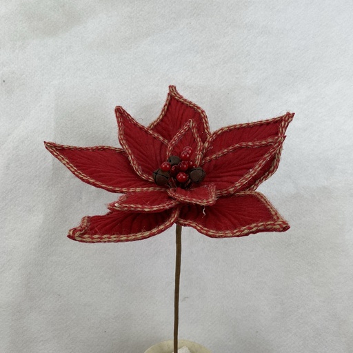 [XA2039] 16" POINSETTIA PICK 12" dia W/BELLS & BERRIES RED