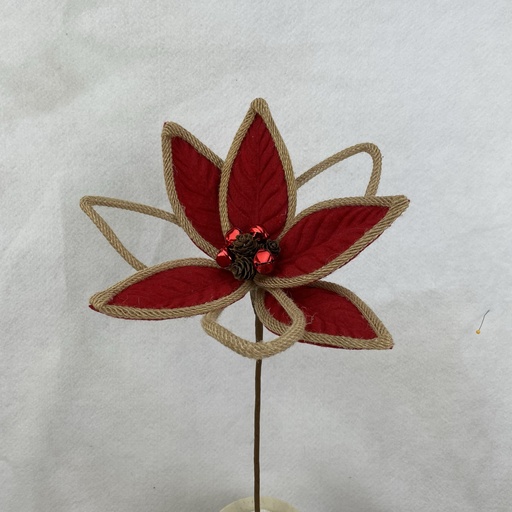 [XA2042] 17" POINSETTIA PICK 12" dia RED/TAN W/BELLS