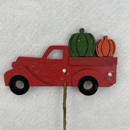 [SAF2004-RED] 18" WOODEN TRUCK PICK W/ PUMPKINS 5.25" TRUCK RED