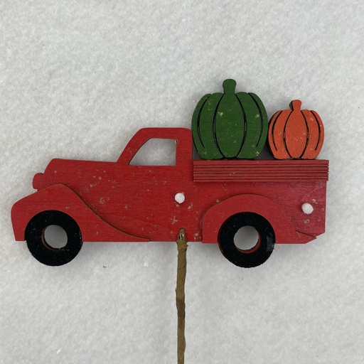 [SAF2004-RED] 18" WOODEN TRUCK PICK W/ PUMPKINS 5.25" TRUCK RED