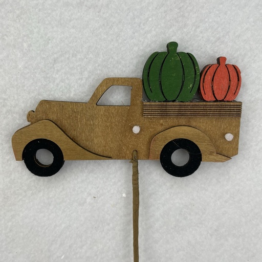 [SAF2004-YEL] 18" WOODEN TRUCK PICK W/ PUMPKINS 5.25" TRUCK YELLOW