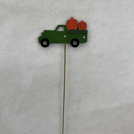 [SAF2004-GRN] 18" WOODEN TRUCK PICK W/ PUMPKINS 5.25" TRUCK GREEN