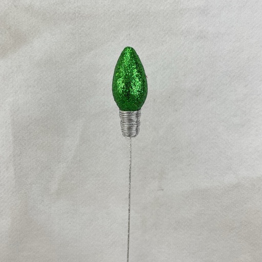 [XA2118-DKG] 18" GLITTER LIGHTBULB PICK 4.5" BULB DARK GREEN