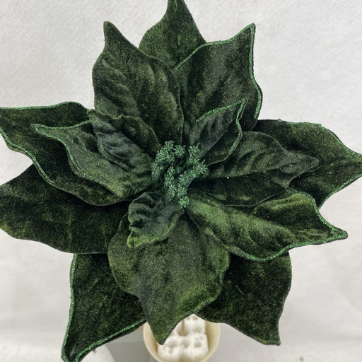 [XA2143-DKG] 20" VELVET POINSETTIA PICK 10" dia DARK GREEN