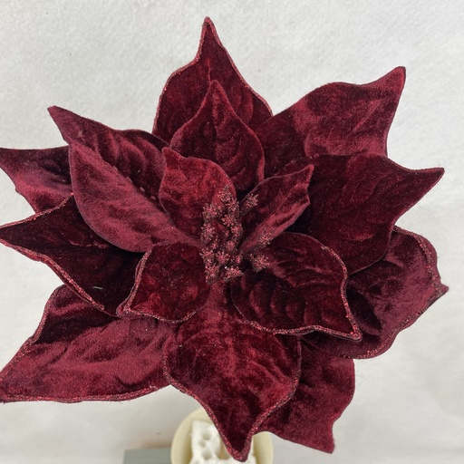 [XA2143-BUR] 20" VELVET POINSETTIA PICK 10" dia BURGUNDY