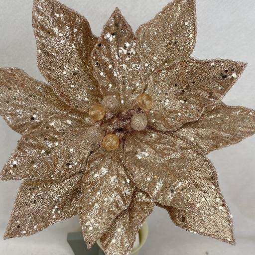 [XA2145] 20" GLITZY POINSETTIA PICK 12" dia ROSE GOLD 