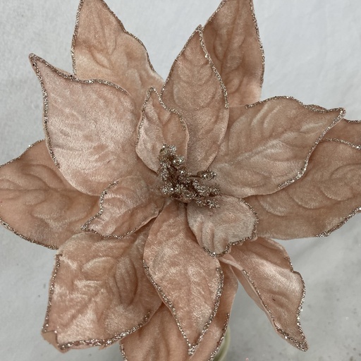 [XA2146-PNK] 20" VELVET POINSETTIA PICK 10" dia W/GLITTER PINK