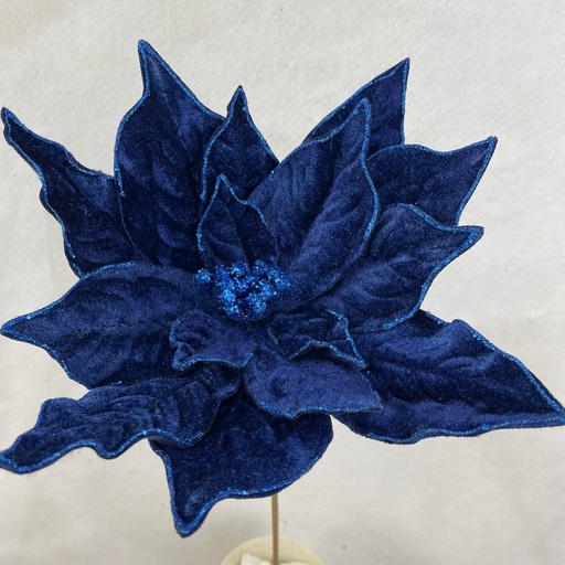 [XA2146-DKB] 20" VELVET POINSETTIA PICK 10" dia W/GLITTER DARK BLUE