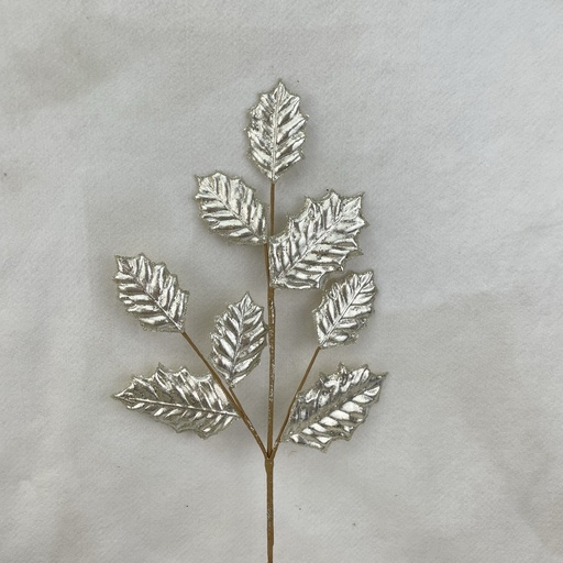 [XA2147-PTN] 28" METALLIC HOLLY LEAF SPRAY X3 PLATINUM