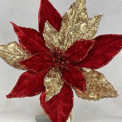 [XA2151-RGD] 20" VELVET AND GLITTER POINSETTIA 12" dia RED/GOLD