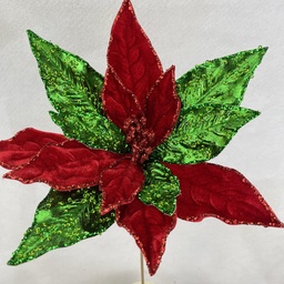 [XA2151-RGN] 20" VELVET AND GLITTER POINSETTIA 12" dia RED/GREEN