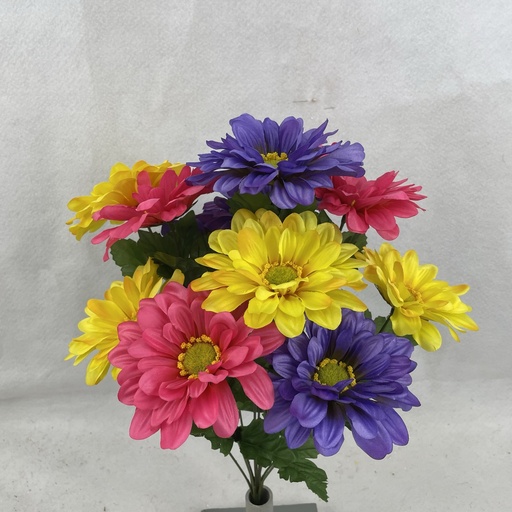 [SB3311-BPY] 18" GERBERA BUSH X12 BEAUTY/PURPLE/YELLOW
