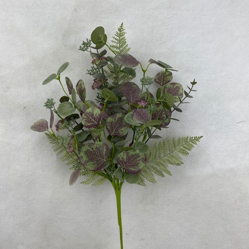 [SA3016] 25" EUCALYPTUS & MIXED FOLIAGE BUSH W/ FERNS PURPLE/GREEN