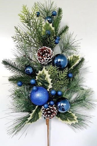 [XB4308] 24" PINE SPRAY W/ BALL, BERRIES & CONES BLUE