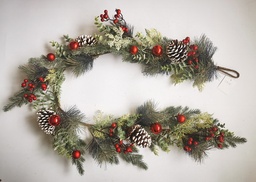 [XL4604] 5' MIXED PINE GARLAND W/ CONES & RED BERRIES FROSTED