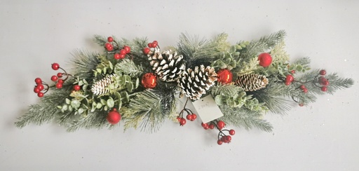 [XL4605] 28" MIXED PINE SWAG W/ CONES & RED BERRIES FROSTED