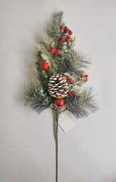 [XL4606] 26.5" MIXED PINE SPRAY W/ CONE & RED BERRIES FROSTED