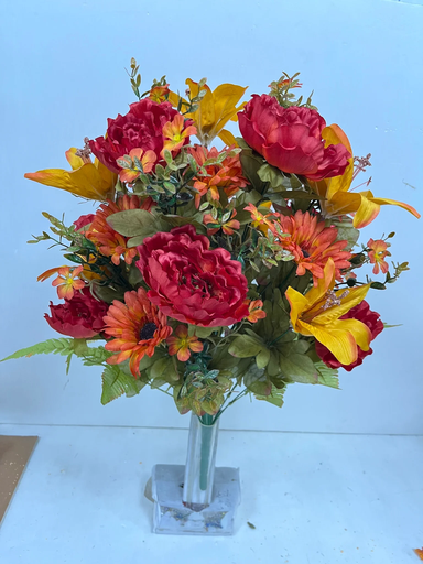 [STF4914-ROG] 26" LILY/PEONY/GERBERA MIXED BUSH X36 RED/ORANGE/GOLD