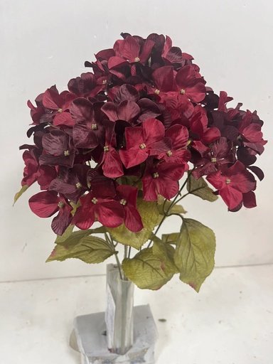 [STF4916-BUR] 21" HYDRANGEA BUSH X5 BURGUNDY