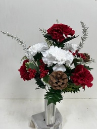 [XT4907] 17" CARNATION/HOLLY BUSH W/CONES & BERRIES X14 RED/WHITE
