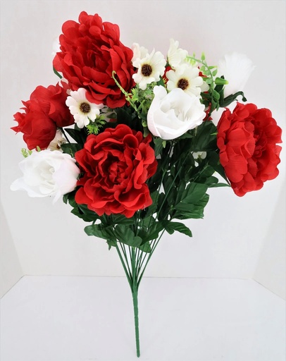 [XT4913] 22" PEONY/ROSE BUD BUSH X18 RED/WHITE