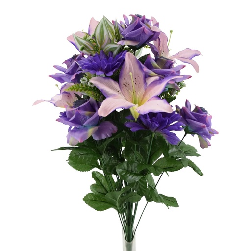 [ST5904] 24" LILY, ROSE & GERBERA MIX BUSH X24 PUR/LAV
