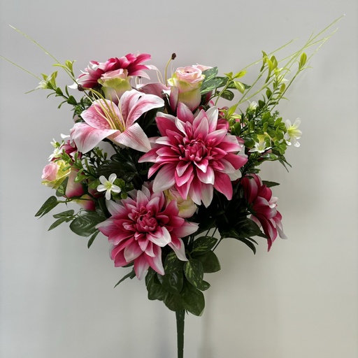 [ST5910-PKW] 23" DAHLIA/ROSEBUD BUSH X28 PINK/WHITE
