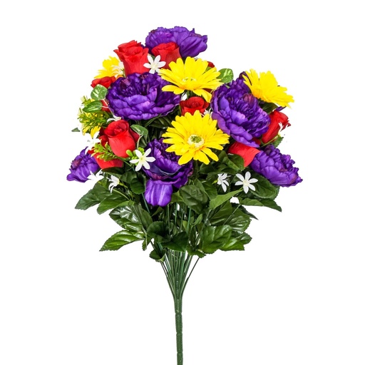 [ST5919-RYP] 23" PEONY/DAISY/ROSEBUD BUSH x28 RED/YEL/PUR
