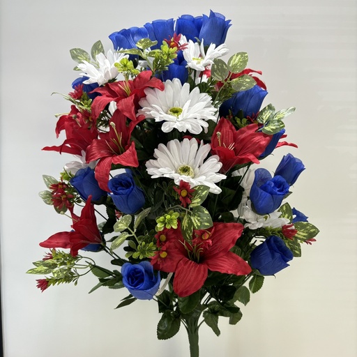 [ST5920-RWB] 27" LILY/ROSE/GERBERA MIXED BUSH x72 RED/WHT/BLU
