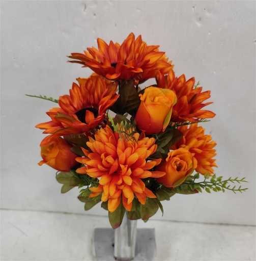 [STF4917-ORG] 16" MUM/SUNFLOWER/ROSE BUSH X12 ORANGE