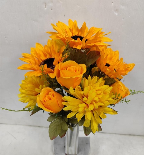 [STF4917-YGD] 16" MUM/SUNFLOWER/ROSE BUSH X12 YELLOW/GOLD