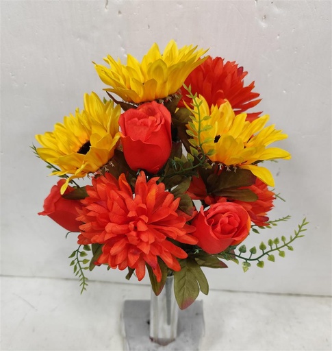 [STF4917-OGD] 16" MUM/SUNFLOWER/ROSE BUSH X12 ORANGE/GOLD