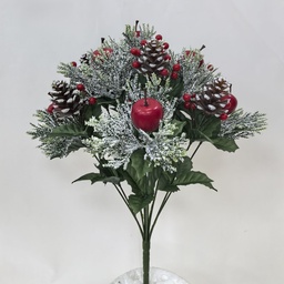 [XE5512] 19.5" FLOCKED PINE BUSH X14 W/ CONES/BERRIES/APPLES