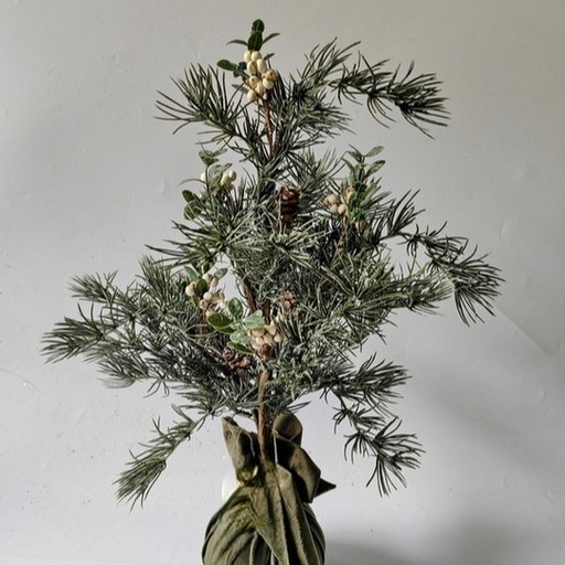 [XL5609] 20" PINE & EUCALYPTUS TREE W/ CREAM BERRIES