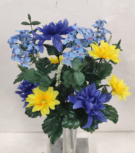 [ST5932-BYL] 17" HYDRANGEA/SUNFLOWER MIXED BUSH X14 BLUE/YELLOW