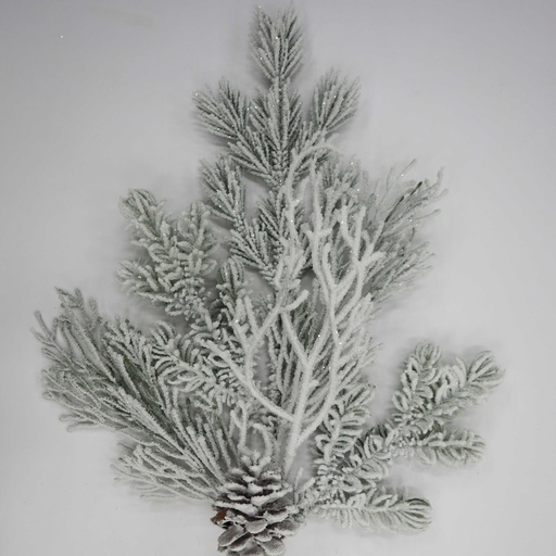 [XB5314] 20" FLOCKED PINE SPRAY W/ TWIG & CONE